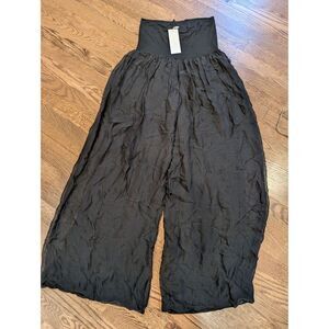 GIUSY Italy Silk Blend Wide Leg Lined Pants Black Foldover / Sz Large BNWT